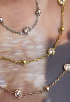 BRELLATO Dreireihige Layering Halsketten Tricolor, Damen Dreifache Lange Kette Collier, Echt Silber-Kette 925 18K Gelbgold, Rosegold mit Zirkonia