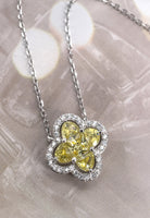 BRELLATO Kleeblatt Lucky Kristall-Anhänger Damen-Schmuck, Glücksklee Gelb Blume Echt Silber-Kette 925 18K Rhodiniert, Glücksbringer Symbol Talisman Hals-Kette Zirkonia