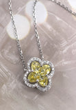 BRELLATO Kleeblatt Lucky Kristall-Anhänger Damen-Schmuck, Glücksklee Gelb Blume Echt Silber-Kette 925 18K Rhodiniert, Glücksbringer Symbol Talisman Hals-Kette Zirkonia