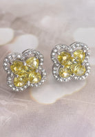 BRELLATO Gelbe Kleeblatt Lucky Ohrstecker, Glücksklee Damen Ohrschmuck 925 18K Rhodiniert, Glücksbringer Talisman Ohrringe Zirkonia Gelb