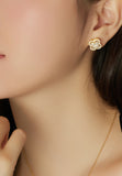 BRELLATO Goldene Kleeblatt Lucky Ohrstecker, Glücksklee Damen Ohrschmuck 925 18K Gelb-Gold Plattiert, Glücksbringer Talisman Ohrringe Zirkonia