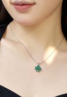 BRELLATO Schmuck-Set, Grüner Kleeblatt Kristall-Anhänger Ohrstecker, Silber-Kette 925 18K Rhodiniert, Vierblättriger Glücksklee Glücksbringer Talisman Ohrringe Hals-Kette Zirkonia
