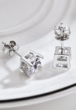 BRELLATO Set Solitaire Kristall-Anhänger Ohrstecker Damen-Schmuck Viereckig, Echt Silber-Kette 925 18K Rhodiniert, Ohrringe Kristall-Kette Halskette Zirkonia