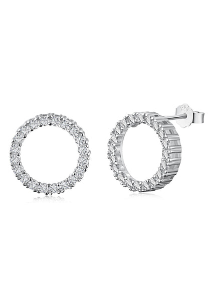 BRELLATO Damen Ohrringe Rund Kreise, Echt Silber 925 18K Rhodiniert, Glitzer Ohrstecker Zirkonia Kristalle