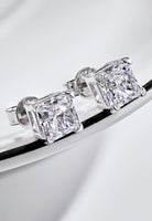 BRELLATO Set Solitaire Kristall-Anhänger Ohrstecker Damen-Schmuck Viereckig, Echt Silber-Kette 925 18K Rhodiniert, Ohrringe Kristall-Kette Halskette Zirkonia
