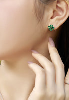 BRELLATO Schmuck-Set, Grüner Kleeblatt Kristall-Anhänger Ohrstecker, Silber-Kette 925 18K Rhodiniert, Vierblättriger Glücksklee Glücksbringer Talisman Ohrringe Hals-Kette Zirkonia