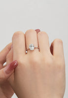 BRELLATO Ovaler Crystal Cocktail-Ring, Echt Silber 925 18K Weissgold Rhodium, Antragsring Oval Statementring Verlobungsring Zirkonia