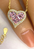 BRELLATO Rosa Pink Herz-Kette Anhänger Ohrstecker Set, Echt Silber-Kette 925 18K Gelbgold, Goldene Ohrringe Herz-Halskette Zirkonia Crystal, Geschenk Muttertag Valentinstag