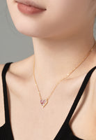 BRELLATO Rosa Pink Herz-Kette Anhänger Ohrstecker Set, Echt Silber-Kette 925 18K Gelbgold, Goldene Ohrringe Herz-Halskette Zirkonia Crystal, Geschenk Muttertag Valentinstag