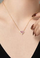 BRELLATO Rosa Pink Herz-Kette Anhänger Ohrstecker Set, Echt Silber-Kette 925 18K Gelbgold, Goldene Ohrringe Herz-Halskette Zirkonia Crystal, Geschenk Muttertag Valentinstag