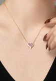 BRELLATO Rosa Pink Herz-Kette Anhänger Ohrstecker Set, Echt Silber-Kette 925 18K Gelbgold, Goldene Ohrringe Herz-Halskette Zirkonia Crystal, Geschenk Muttertag Valentinstag
