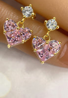 BRELLATO Rosa Pink Herz-Kette Anhänger Ohrstecker Set, Echt Silber-Kette 925 18K Gelbgold, Goldene Ohrringe Herz-Halskette Zirkonia Crystal, Geschenk Muttertag Valentinstag