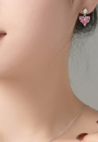 BRELLATO Pink Rosa Herz Ohrstecker, Echt Silber 925 18K Rhodiniert, Herz Ohrringe Zirkonia Crystals, Geschenk Muttertag Valentinstag