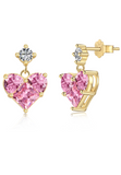BRELLATO Pink Rosa Gelbgold Herz Ohrstecker, Echt Silber 925 18K Rhodiniert, Goldfarbene Herz Ohrringe Zirkonia Crystals, Geschenk Muttertag Valentinstag