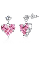 BRELLATO Pink Rosa Herz Ohrstecker, Echt Silber 925 18K Rhodiniert, Herz Ohrringe Zirkonia Crystals, Geschenk Muttertag Valentinstag