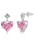 BRELLATO Pink Rosa Herz Ohrstecker, Echt Silber 925 18K Rhodiniert, Herz Ohrringe Zirkonia Crystals, Geschenk Muttertag Valentinstag