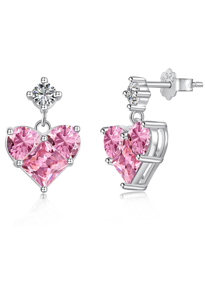 BRELLATO Pink Rosa Herz Ohrstecker, Echt Silber 925 18K Rhodiniert, Herz Ohrringe Zirkonia Crystals, Geschenk Muttertag Valentinstag