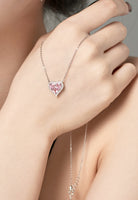BRELLATO Pink Rosa Herz-Kette Anhänger Ohrstecker Set, Echt Silber-Kette 925 18K Rhodiniert, Ohrringe Herz-Halskette Zirkonia Crystals, Geschenk Muttertag Valentinstag