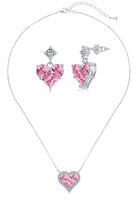 BRELLATO Pink Rosa Herz-Kette Anhänger Ohrstecker Set, Echt Silber-Kette 925 18K Rhodiniert, Ohrringe Herz-Halskette Zirkonia Crystals, Geschenk Muttertag Valentinstag