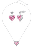 BRELLATO Pink Rosa Herz-Kette Anhänger Ohrstecker Set, Echt Silber-Kette 925 18K Rhodiniert, Ohrringe Herz-Halskette Zirkonia Crystals, Geschenk Muttertag Valentinstag
