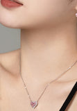 BRELLATO Pink Rosa Herz-Kette Anhänger, Echt Silber-Kette 925 18K Rhodiniert, Rosafarbene Herz-Halskette Zirkonia Crystals, Geschenk Muttertag Valentinstag