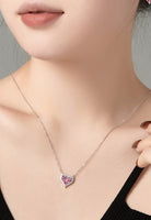 BRELLATO Pink Rosa Herz-Kette Anhänger, Echt Silber-Kette 925 18K Rhodiniert, Rosafarbene Herz-Halskette Zirkonia Crystals, Geschenk Muttertag Valentinstag