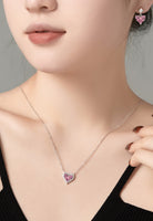 BRELLATO Pink Rosa Herz-Kette Anhänger Ohrstecker Set, Echt Silber-Kette 925 18K Rhodiniert, Ohrringe Herz-Halskette Zirkonia Crystals, Geschenk Muttertag Valentinstag