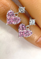 BRELLATO Pink Rosa Herz Ohrstecker, Echt Silber 925 18K Rhodiniert, Herz Ohrringe Zirkonia Crystals, Geschenk Muttertag Valentinstag