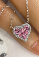 BRELLATO Pink Rosa Herz-Kette Anhänger Ohrstecker Set, Echt Silber-Kette 925 18K Rhodiniert, Ohrringe Herz-Halskette Zirkonia Crystals, Geschenk Muttertag Valentinstag