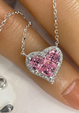 BRELLATO Pink Rosa Herz-Kette Anhänger Ohrstecker Set, Echt Silber-Kette 925 18K Rhodiniert, Ohrringe Herz-Halskette Zirkonia Crystals, Geschenk Muttertag Valentinstag