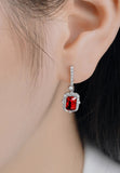BRELLATO Vintage Ohrringe Rubin Roter Kristall, Ohrhänger Viereckig, Retro Damen-Schmuck Rote Kristall-Ohrstecker Zirkonia, Echt Silber 925 18K Rhodiniert