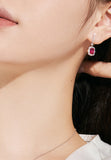 BRELLATO Vintage Ohrringe Rubin Roter Kristall, Ohrhänger Viereckig, Retro Damen-Schmuck Rote Kristall-Ohrstecker Zirkonia, Echt Silber 925 18K Rhodiniert