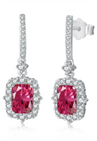 BRELLATO Vintage Ohrringe Rubin Roter Kristall, Ohrhänger Viereckig, Retro Damen-Schmuck Rote Kristall-Ohrstecker Zirkonia, Echt Silber 925 18K Rhodiniert