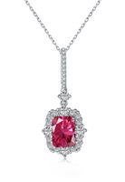 BRELLATO Vintage Collier Rubin-Roter Kristall-Anhänger Viereckig, Retro Damen-Schmuck Kristall-Kette Halskette Rot Zirkonia, Echt Silber-Kette 925 18K Rhodiniert