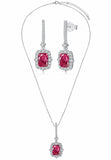 BRELLATO Vintage Schmuck-Set Roter Kristall-Anhänger Ohrringe Damen, Echt Silber-Kette 925 18K Rhodiniert, Ohrstecker Kristall-Kette Rubin-Rot Halskette Zirkonia