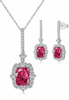 BRELLATO Vintage Schmuck-Set Roter Kristall-Anhänger Ohrringe Damen, Echt Silber-Kette 925 18K Rhodiniert, Ohrstecker Kristall-Kette Rubin-Rot Halskette Zirkonia