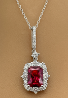 BRELLATO Vintage Collier Rubin-Roter Kristall-Anhänger Viereckig, Retro Damen-Schmuck Kristall-Kette Halskette Rot Zirkonia, Echt Silber-Kette 925 18K Rhodiniert