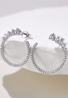 BRELLATO Damen Ohrringe Creolen Rund, Halb-Kreise, Echt Silber 925 18K Rhodiniert, Glitzer Ohrstecker Zirkonia Kristalle