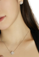 BRELLATO Set Kleeblatt Lucky Kristall-Anhänger Ohrstecker Damen-Schmuck, Glücksklee Echt Silber-Kette 925 18K Rhodiniert, Glücksbringer Talisman Ohrringe Hals-Kette Zirkonia