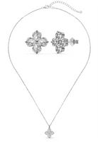 BRELLATO Schmuck-Set, Kleeblatt Kristall-Anhänger Ohrstecker, Silber-Kette 925 18K Rhodiniert, Vierblättriger Glücksklee Glücksbringer Talisman Ohrringe Hals-Kette Zirkonia