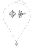 BRELLATO Schmuck-Set, Kleeblatt Kristall-Anhänger Ohrstecker, Silber-Kette 925 18K Rhodiniert, Vierblättriger Glücksklee Glücksbringer Talisman Ohrringe Hals-Kette Zirkonia