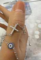 BRELLATO Set Evil Eye Halskette und Ohrringe, Nazar Böses Blaues Auge Schutz-Symbol Anhänger, Damen Schmuck Echt Silber-Kette 925 Weißgold, Zirkonia Kreuz