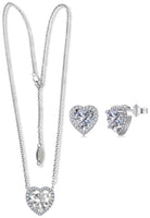 BRELLATO Damen Herz-Anhänger Ohrstecker Set, Echt Silber-Kette 925 18K Rhodiniert, Ohrringe Herz-Kette Halskette Herz-Zirkonia