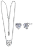 BRELLATO Damen Herz-Anhänger Ohrstecker Set, Echt Silber-Kette 925 18K Rhodiniert, Ohrringe Herz-Kette Halskette Herz-Zirkonia