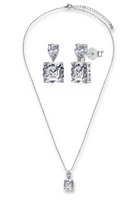 BRELLATO Set Kristall-Anhänger Ohrstecker Damen Viereckig, Echt Silber-Kette 925 18K Rhodiniert, Ohrringe Kristall-Kette Halskette Tropfen-Zirkonia