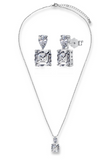 BRELLATO Set Kristall-Anhänger Ohrstecker Damen Viereckig, Echt Silber-Kette 925 18K Rhodiniert, Ohrringe Kristall-Kette Halskette Tropfen-Zirkonia