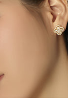 BRELLATO Goldene Kleeblatt Lucky Ohrstecker, Glücksklee Damen Ohrschmuck 925 18K Gelb-Gold Plattiert, Glücksbringer Talisman Ohrringe Zirkonia
