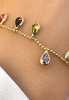 BRELLATO Charm Armband, Damen Armkette mit Anhänger, Bettelarmband Echt Silber-Kette 925 Gelbgold Plattiert, mit Bunten Zirkonia Kristallen
