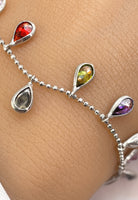 BRELLATO Charm Armband, Damen Armkette mit Anhänger, Bettelarmband Echt Silber-Kette 925 18K Weissgold Rhodiniert mit Bunten Zirkonia Kristallen