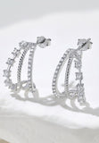 BRELLATO Dreifach Creolen Rund, Ohrringe Halb-Kreise, Echt Silber 925 18K Weißgold, Glitzer Ohrstecker Zirkonia Kristalle